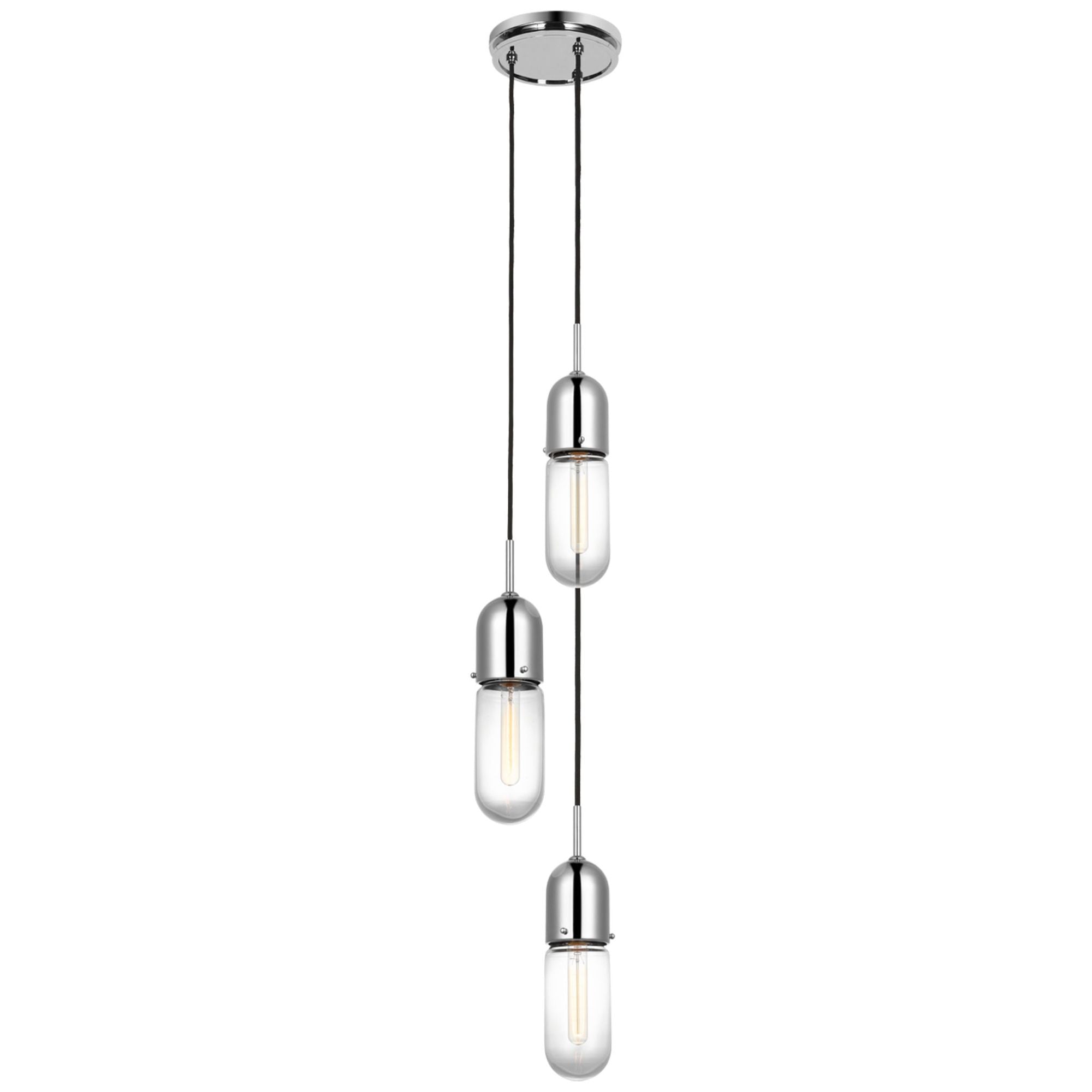Thomas O'Brien Junio 3-Light Pendant in Polished Nickel with Clear Glass
