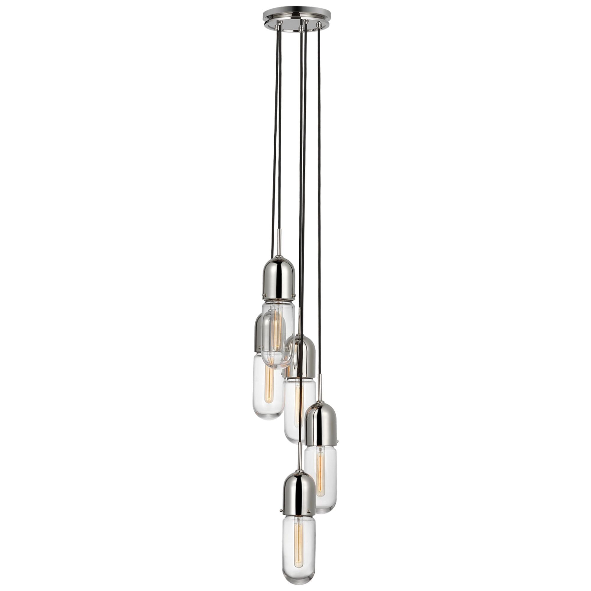 Thomas O'Brien Junio 5-Light Pendant in Polished Nickel with Clear Glass