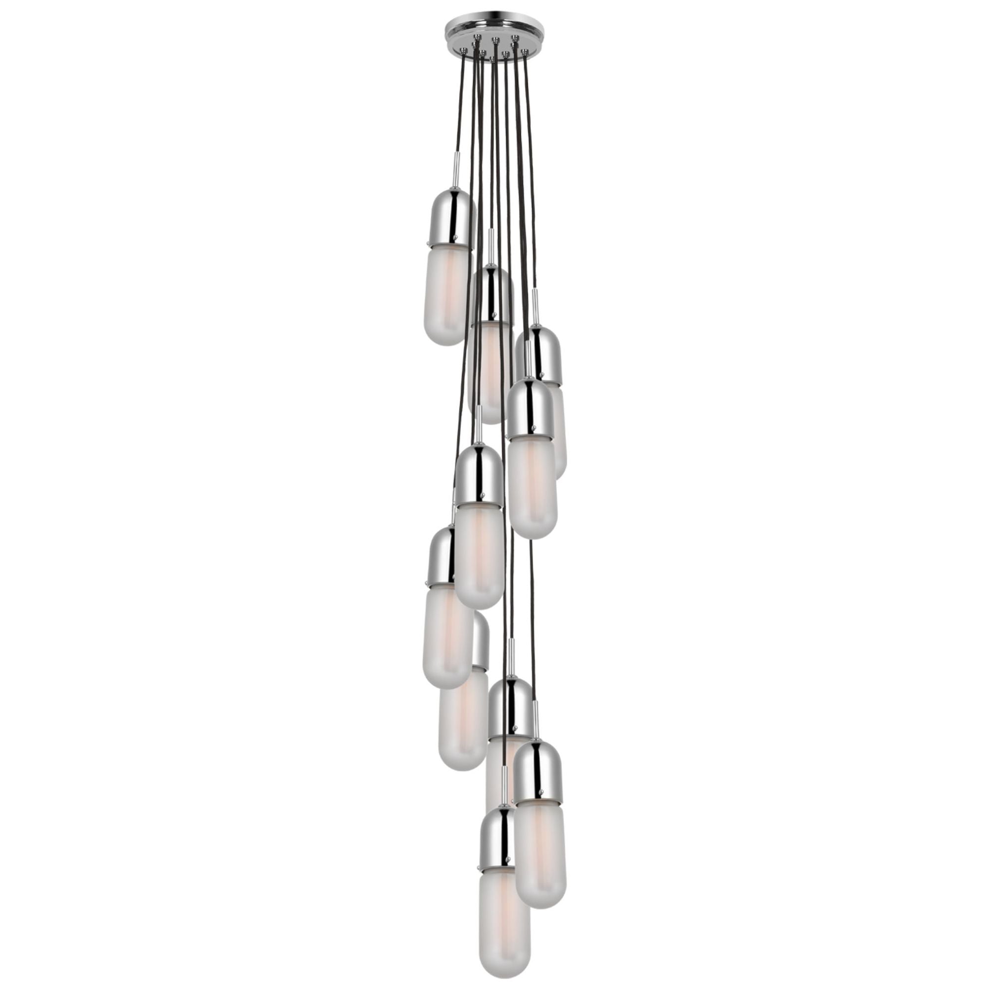 Thomas O'Brien Junio 10-Light Pendant in Polished Nickel with Frosted Glass