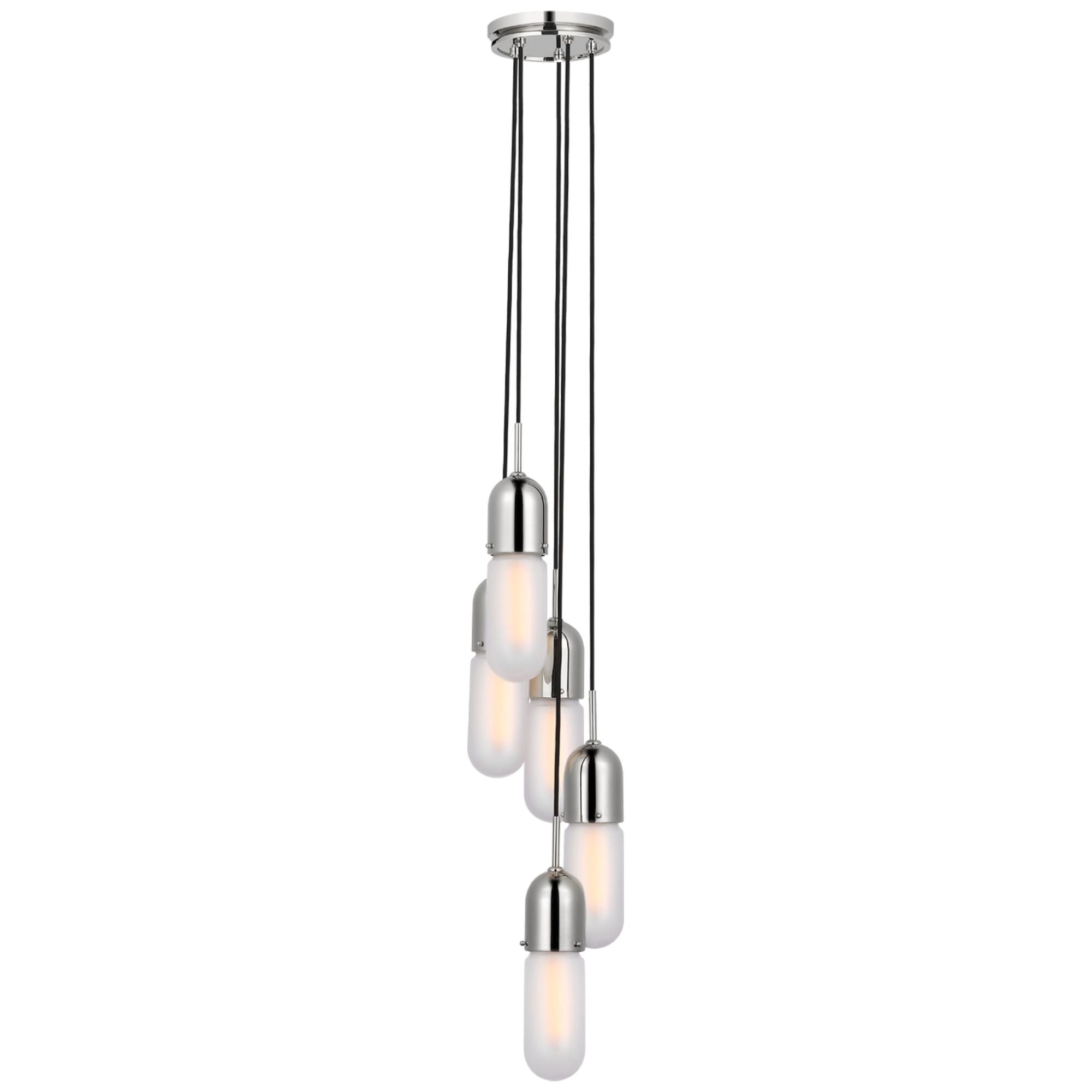 Thomas O'Brien Junio 5-Light Pendant in Polished Nickel with Frosted Glass
