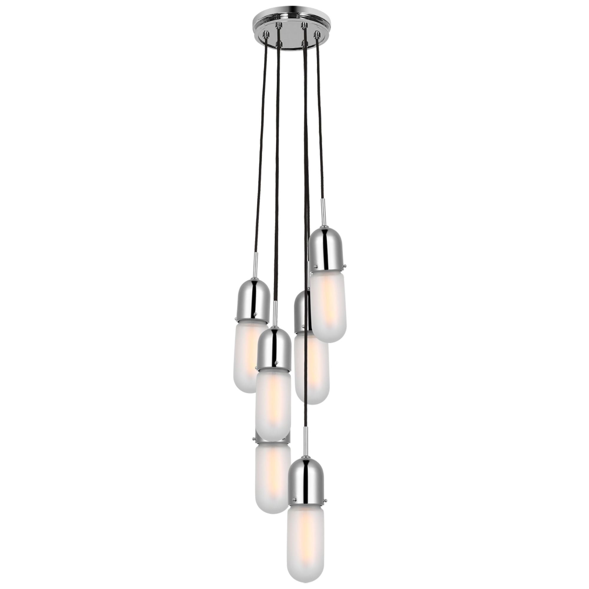 Thomas O'Brien Junio 6-Light Pendant in Polished Nickel with Frosted Glass