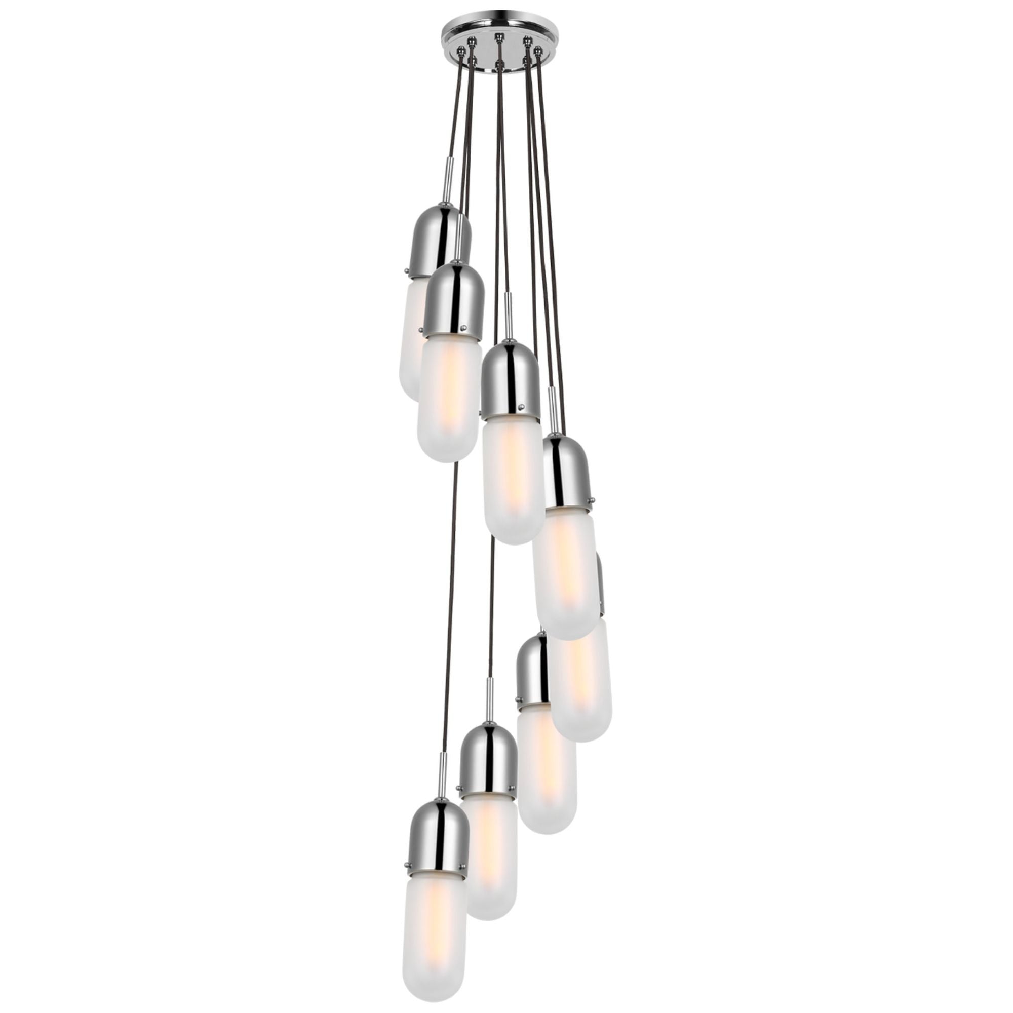 Thomas O'Brien Junio 8-Light Pendant in Polished Nickel with Frosted Glass