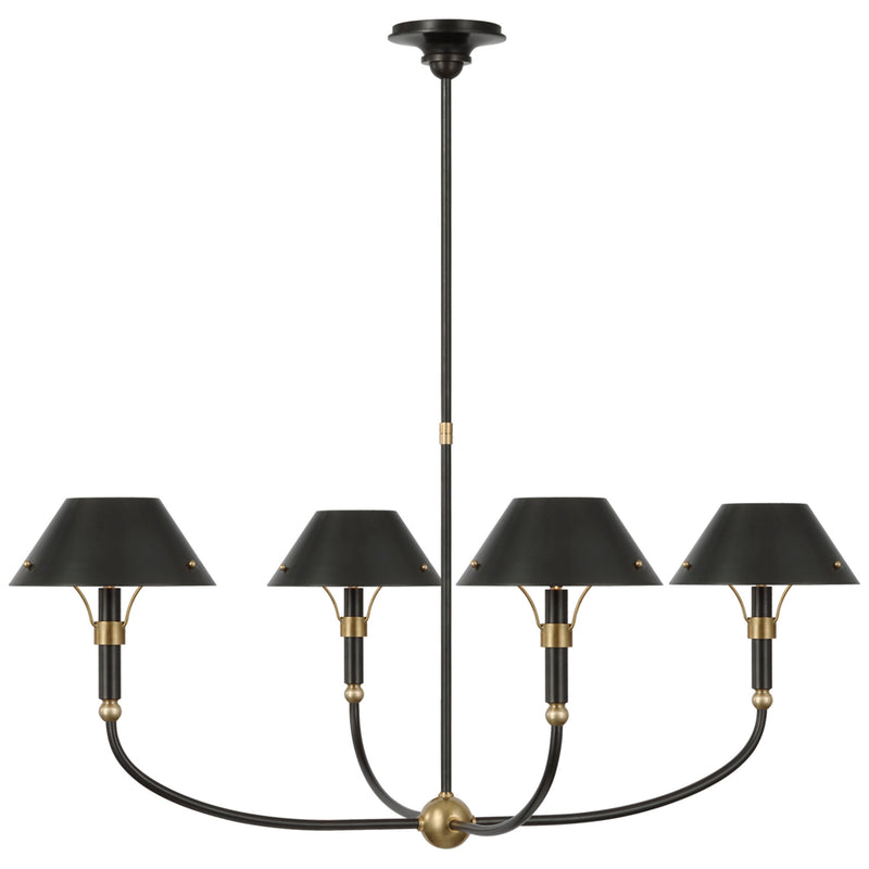 Thomas O'Brien Turlington Arched Chandelier in Bronze and Hand-Rubbed Antique Brass with Bronze Shade