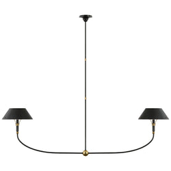 Thomas O'Brien Turlington XL Linear Chandelier in Bronze and Hand-Rubbed Antique Brass with Bronze Shade