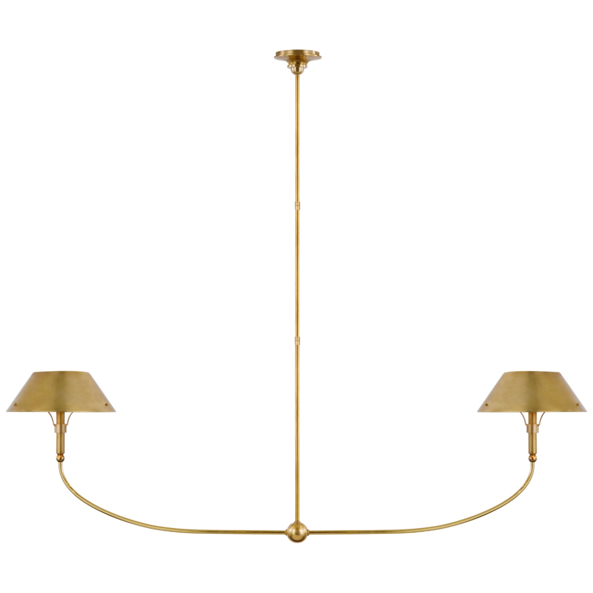 Thomas O'Brien Turlington XL Linear Chandelier in Hand-Rubbed Antique Brass with Hand-Rubbed Antique Brass Shade Ceiling Light W68" x 12.5"