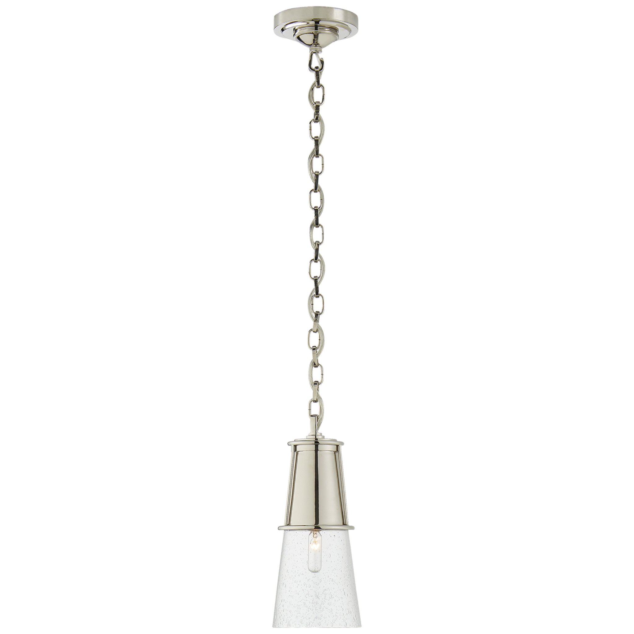 Thomas O'Brien Robinson Small Pendant in Polished Nickel with Seeded Glass