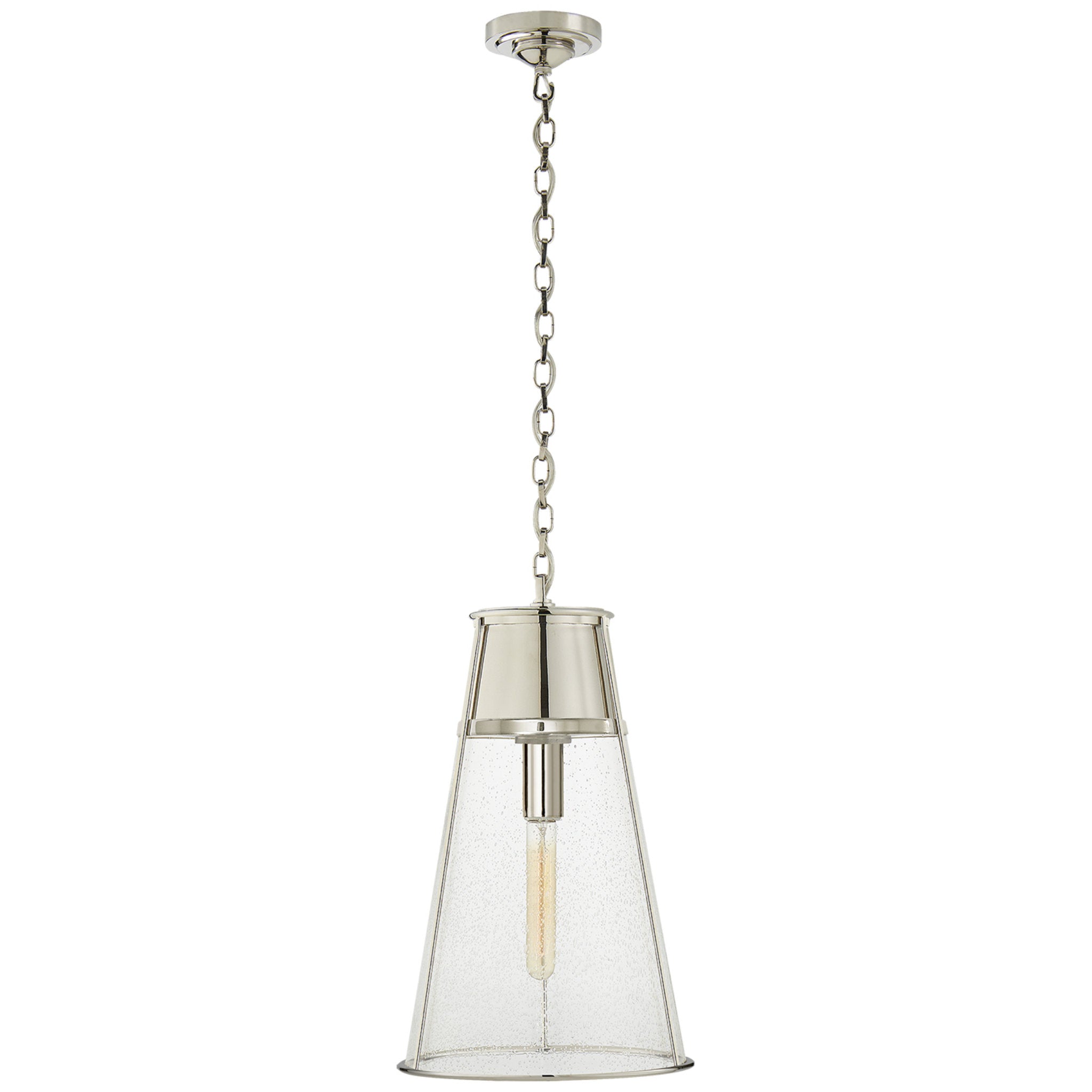 Thomas O'Brien Robinson Large Pendant in Polished Nickel with Seeded Glass