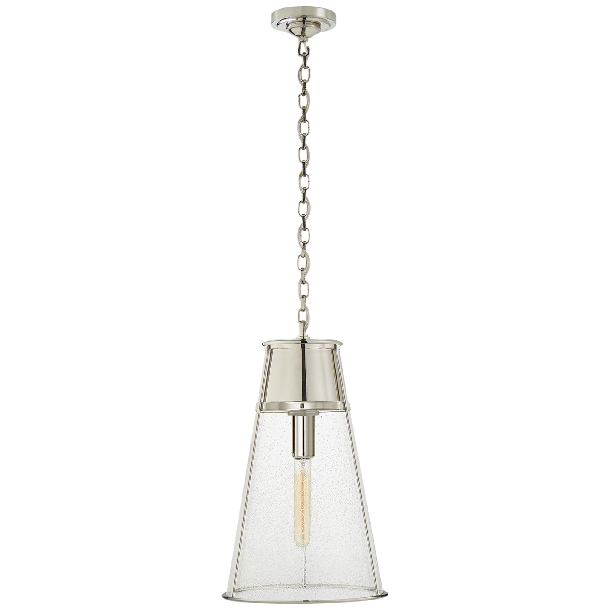 Thomas O'Brien Robinson Large Pendant in Polished Nickel with Seeded Glass Ceiling Light W11.75" x H19.5"