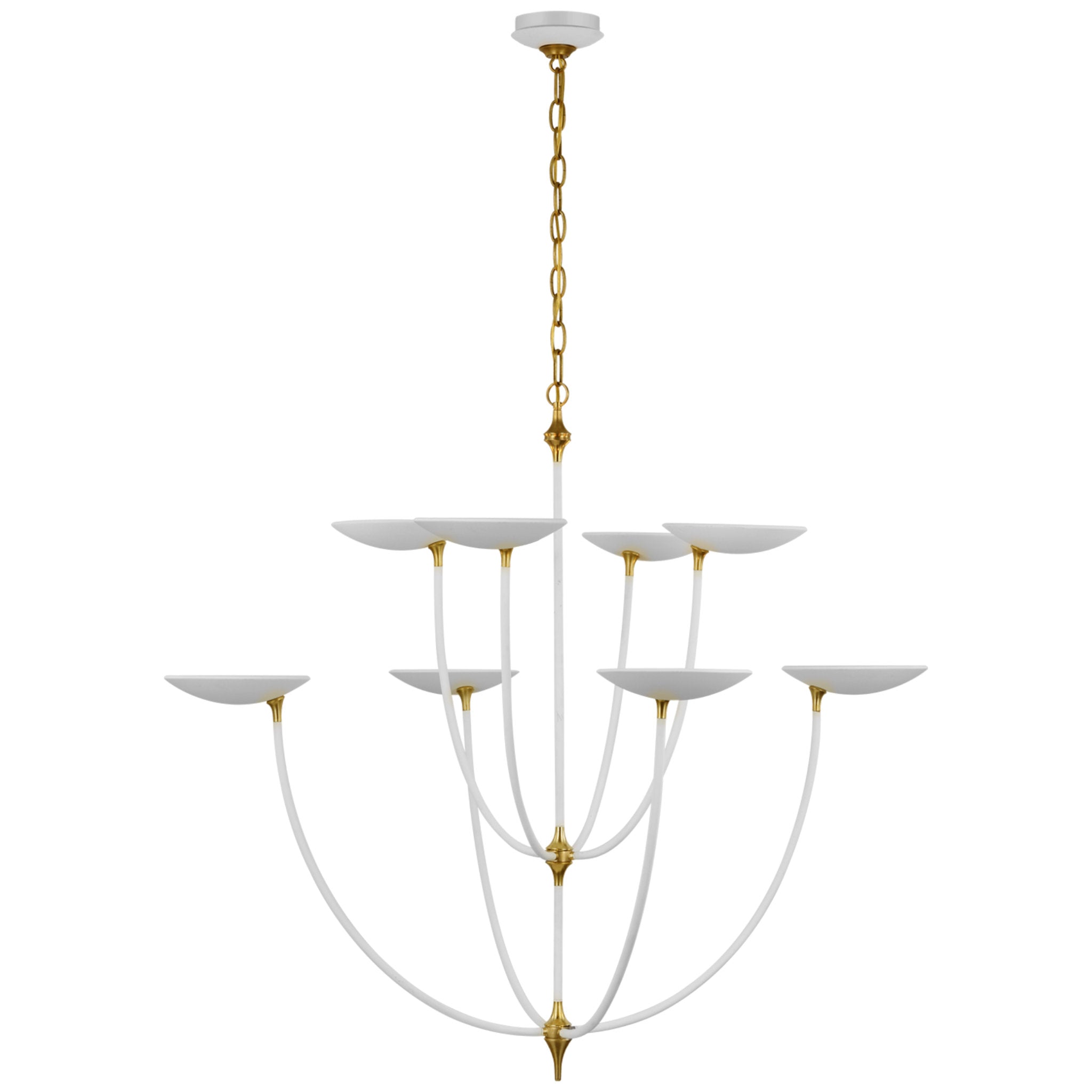 Thomas O'Brien Keira XL Chandelier in Matte White and Hand-Rubbed Antique Brass Ceiling Light W32" x H39.75"