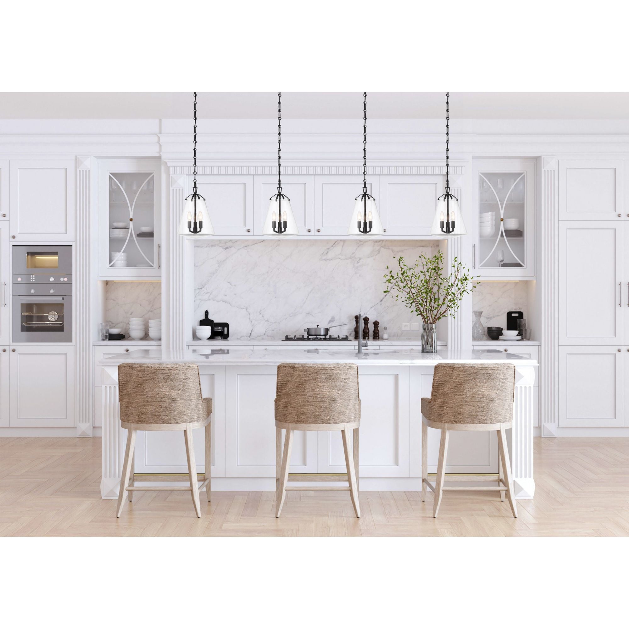 Voss 3 Light Matte Black Pendant Clear Glass 11"W x 14.75"H x 11"D