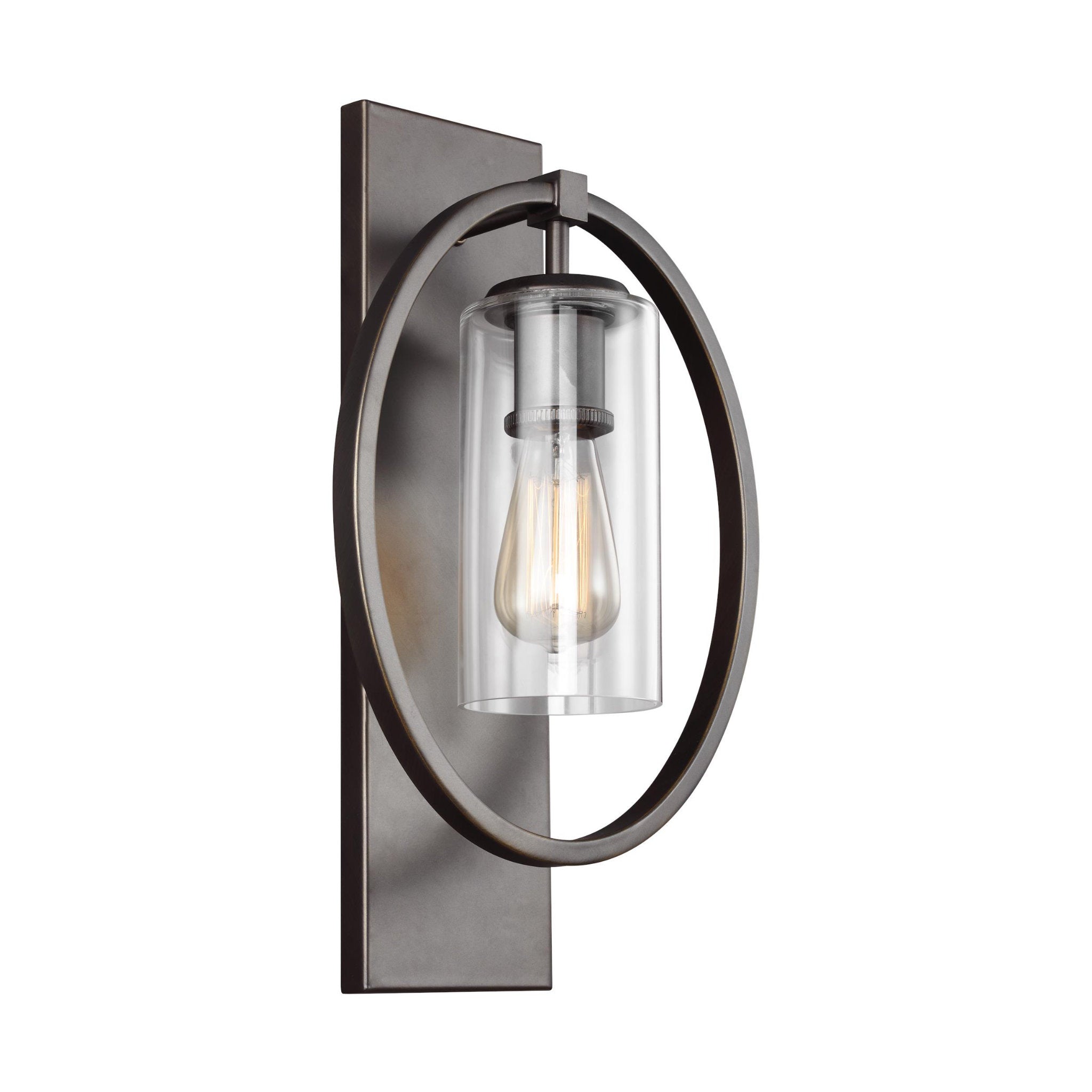 Marlena Large Sconce Transitional Wall Bath Fixture 10.5" Width 18" Height Steel Round Clear Shade in Antique Bronze