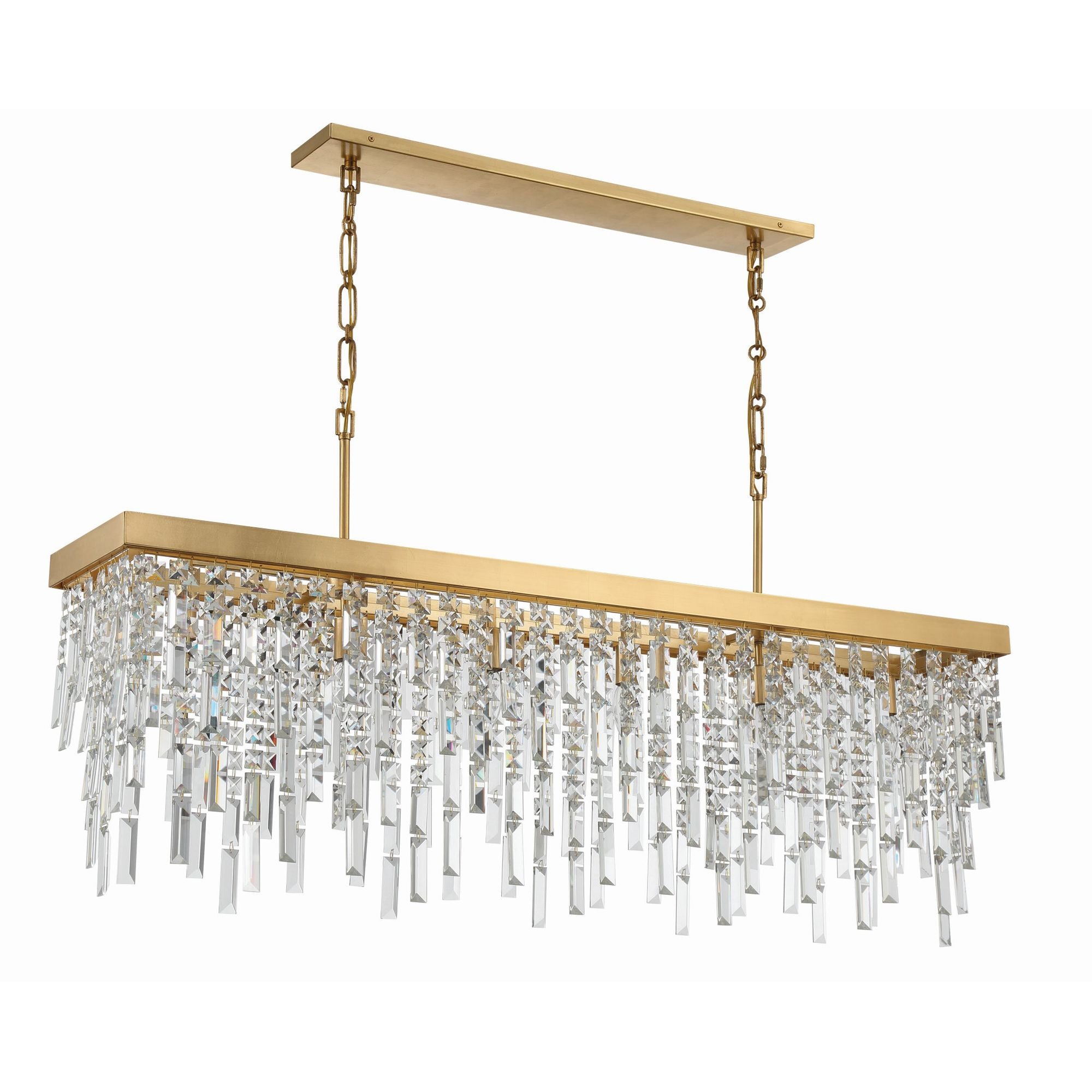 Winfield 6 Light Antique Gold Linear Chandelier Hand Cut Crystal 49"W x 24.5"H x 9"D