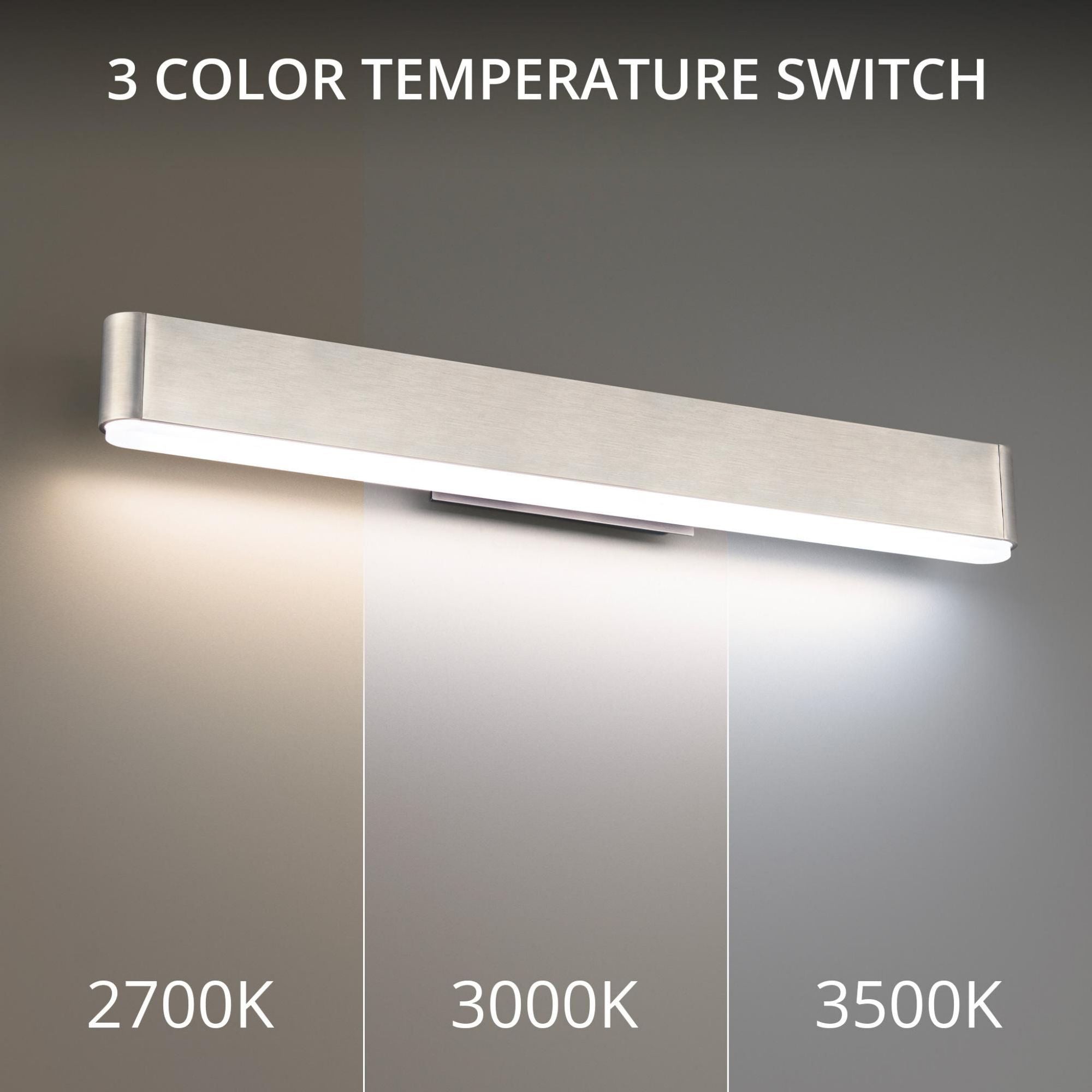 0 to 60 24in LED Bathroom Vanity or Wall Light 3-CCT 2700K-3000K-3500K Set 3000K in Brushed Nickel