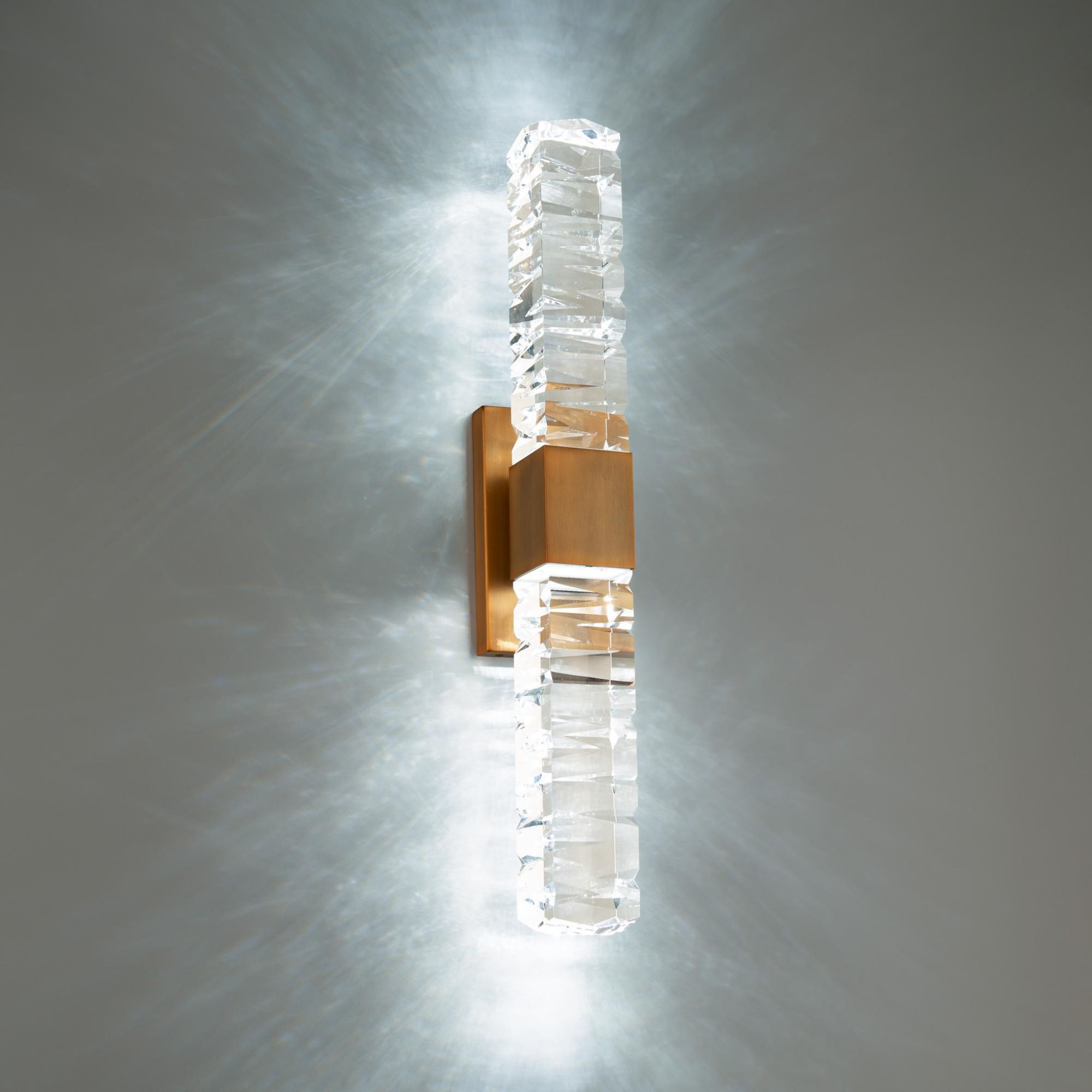 Juliet 27in LED Bathroom Vanity or Wall Light 3500K with K-9 Faceted Crystal in Aged Brass