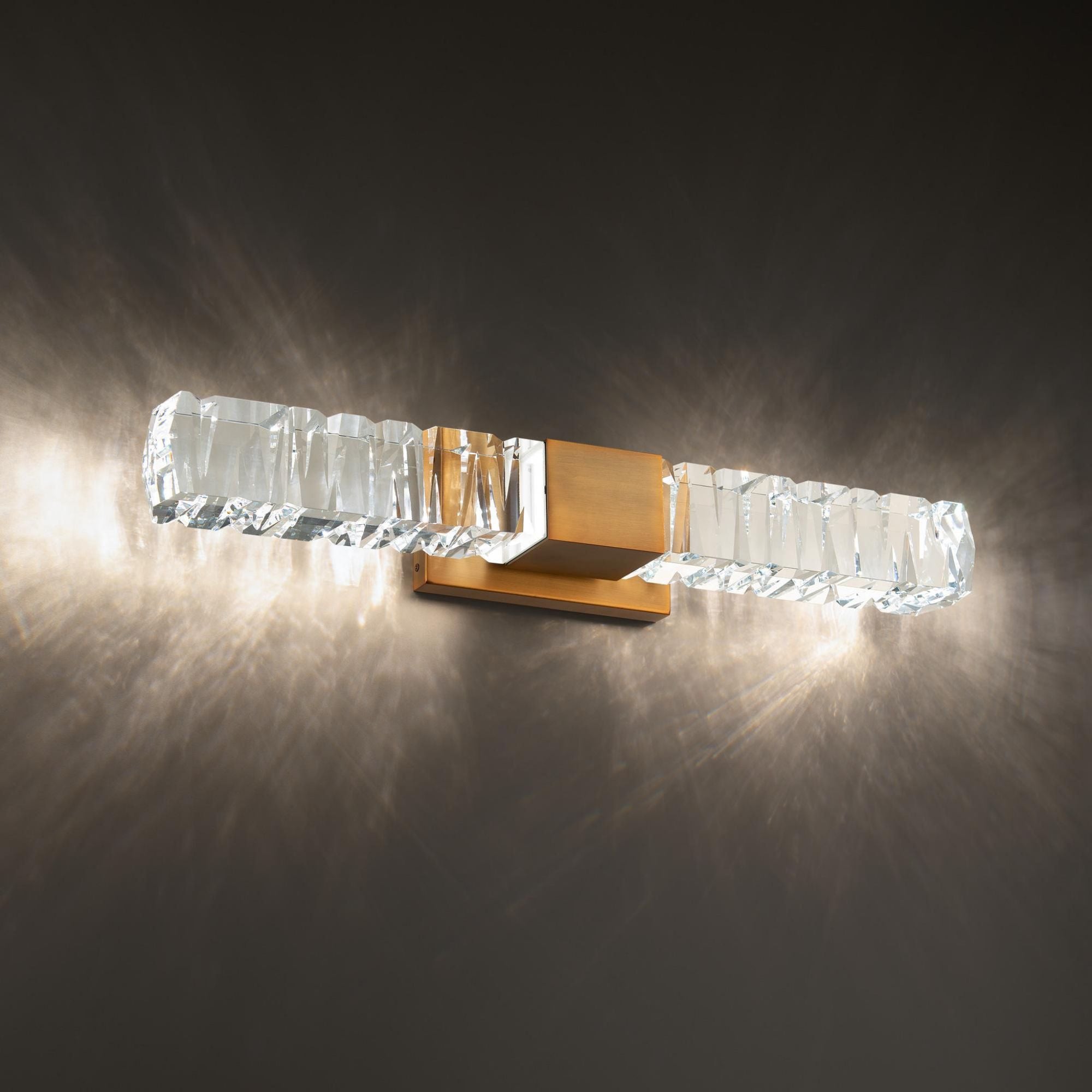 Juliet 27in LED Bathroom Vanity or Wall Light 3500K with K-9 Faceted Crystal in Aged Brass