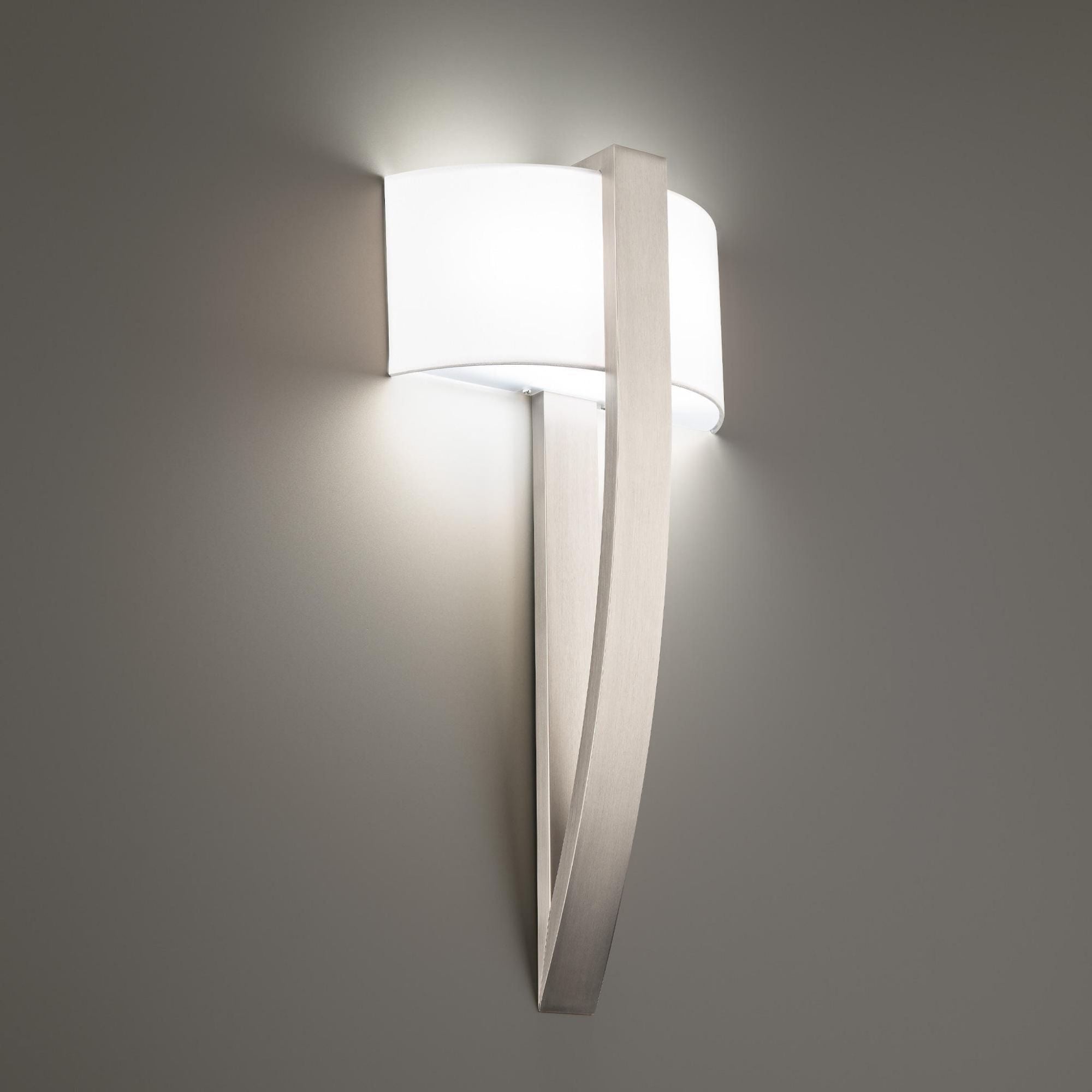 Curvana 20in LED Wall Light 3000K with White Fabric Shade in Brushed Nickel Hardware
