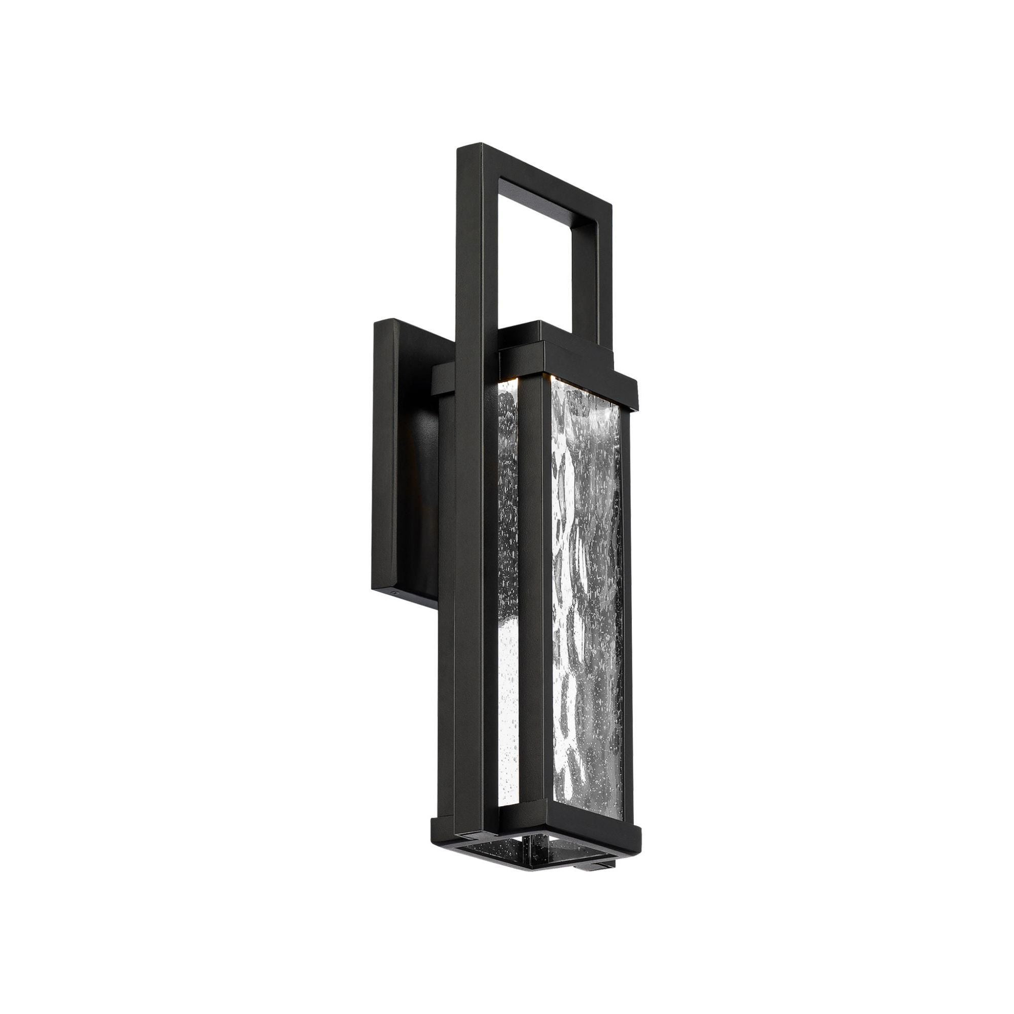 Revere 15in LED Indoor or Outdoor Wall Lantern 3000K with Seeded Hammered Glass in Black