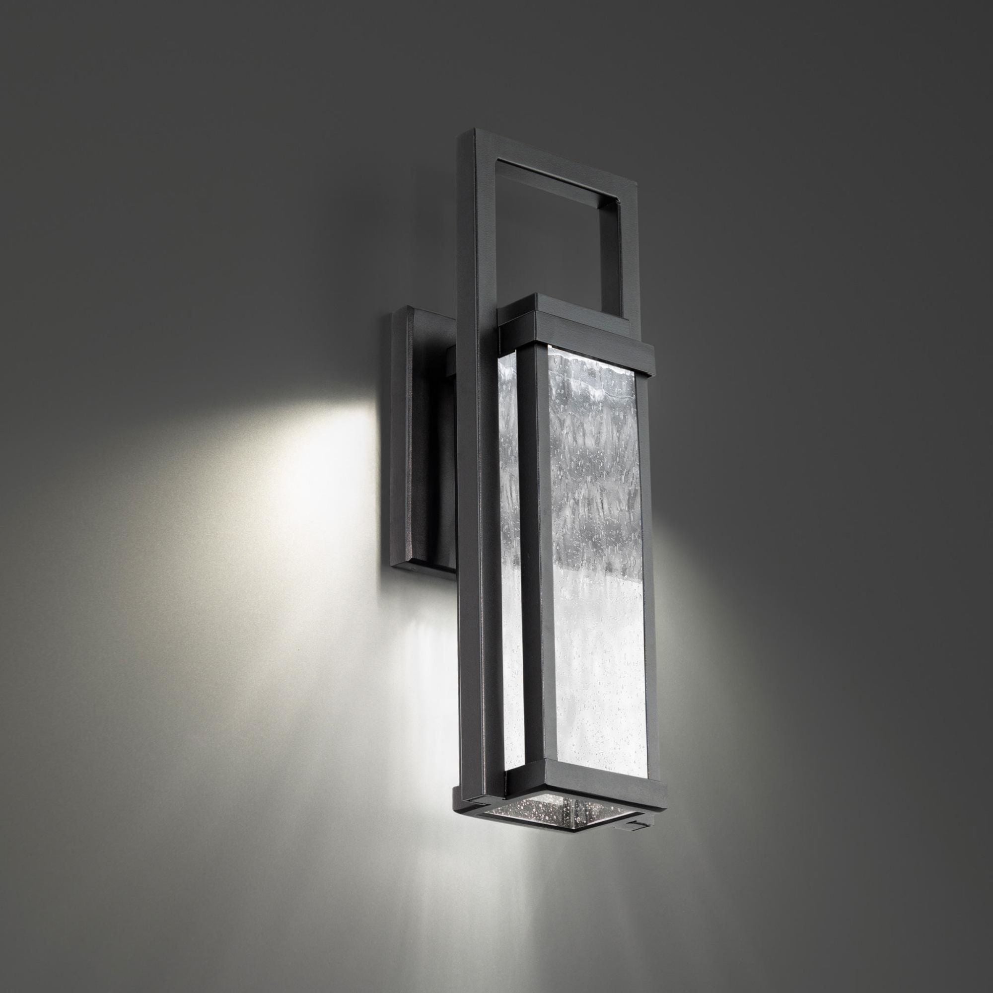 Revere 15in LED Indoor or Outdoor Wall Lantern 3000K with Seeded Hammered Glass in Black