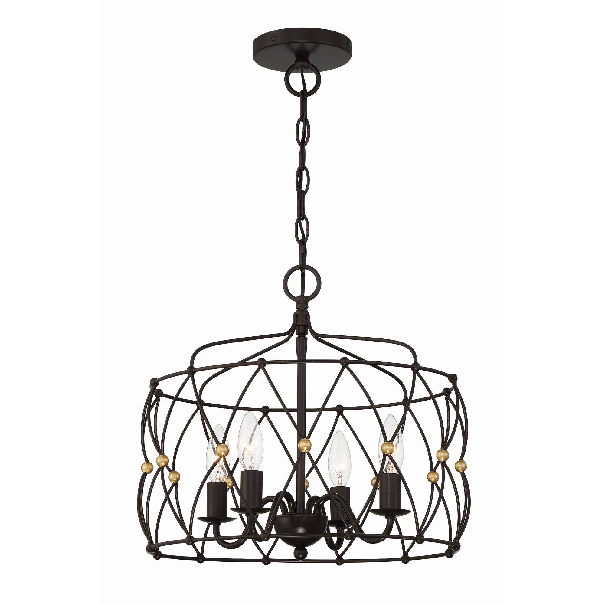 Zucca 4 Light English Bronze + Antique Gold Lantern Chandelier 16.5"W x 14.5"H x 16.5"D